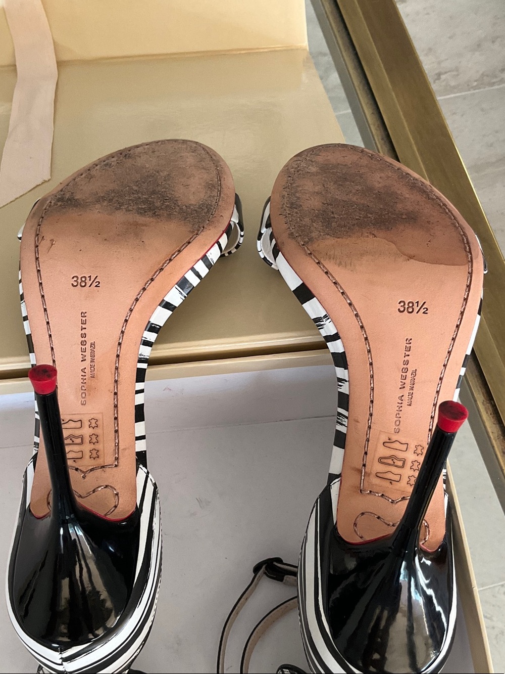 Sophia Webster Nicole black/white stripe red trim double ankle strap heels, 38.5 - Picture 13 of 13